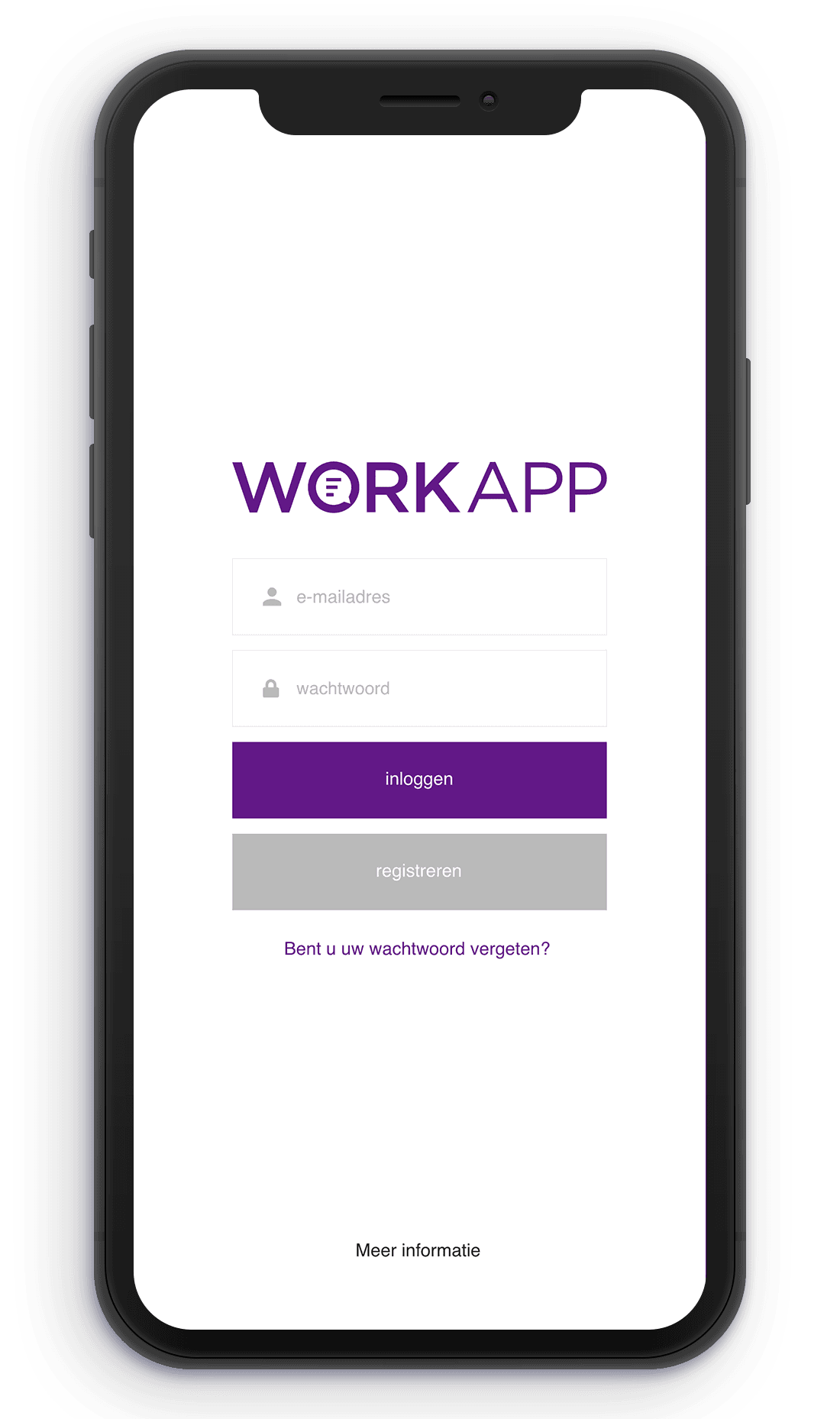 Screenshot van WorkApp-inlogscherm