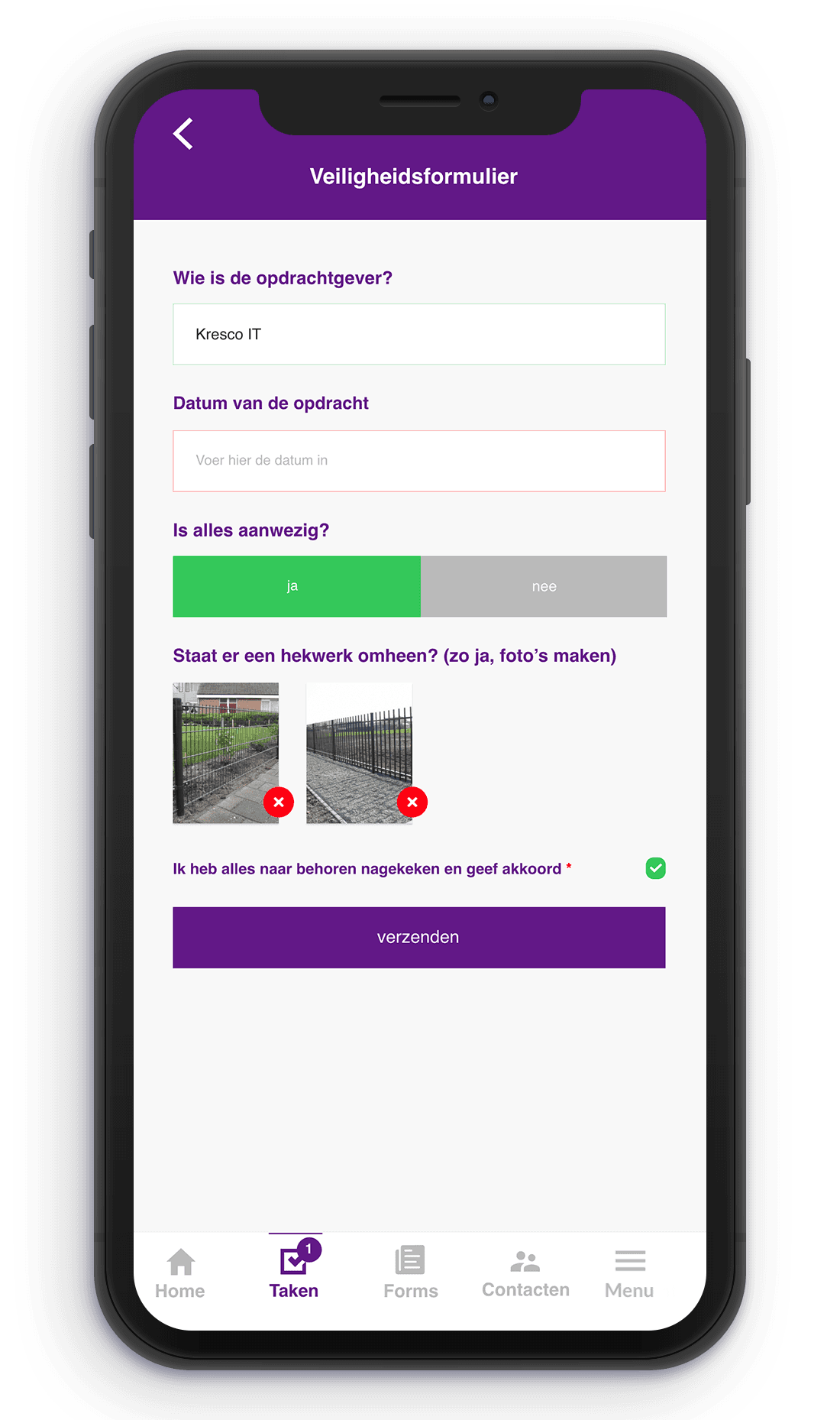 Screenshot van WorkApp-formulier