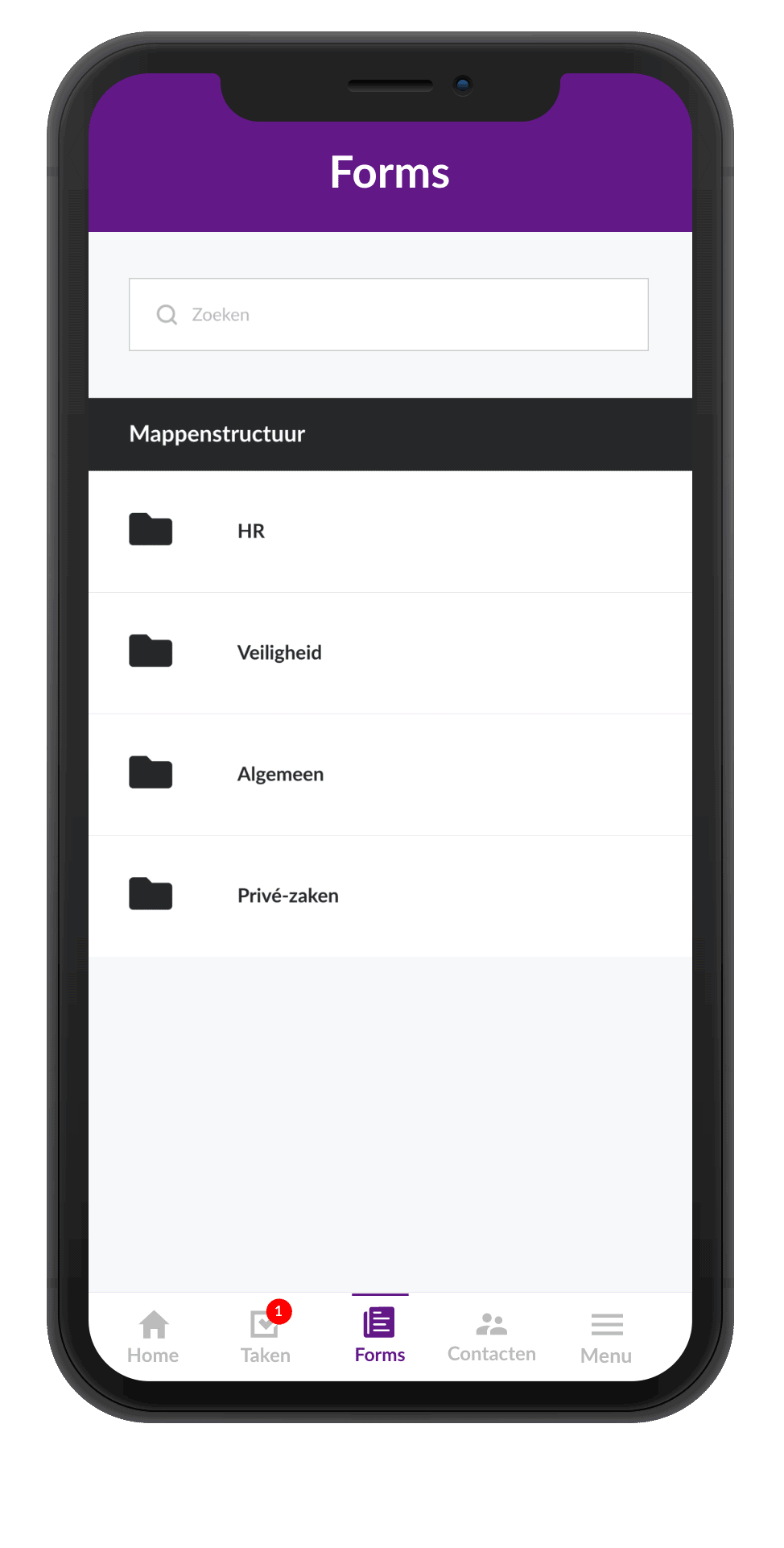 WorkApp-interface screenshots op een telefoonmock-up