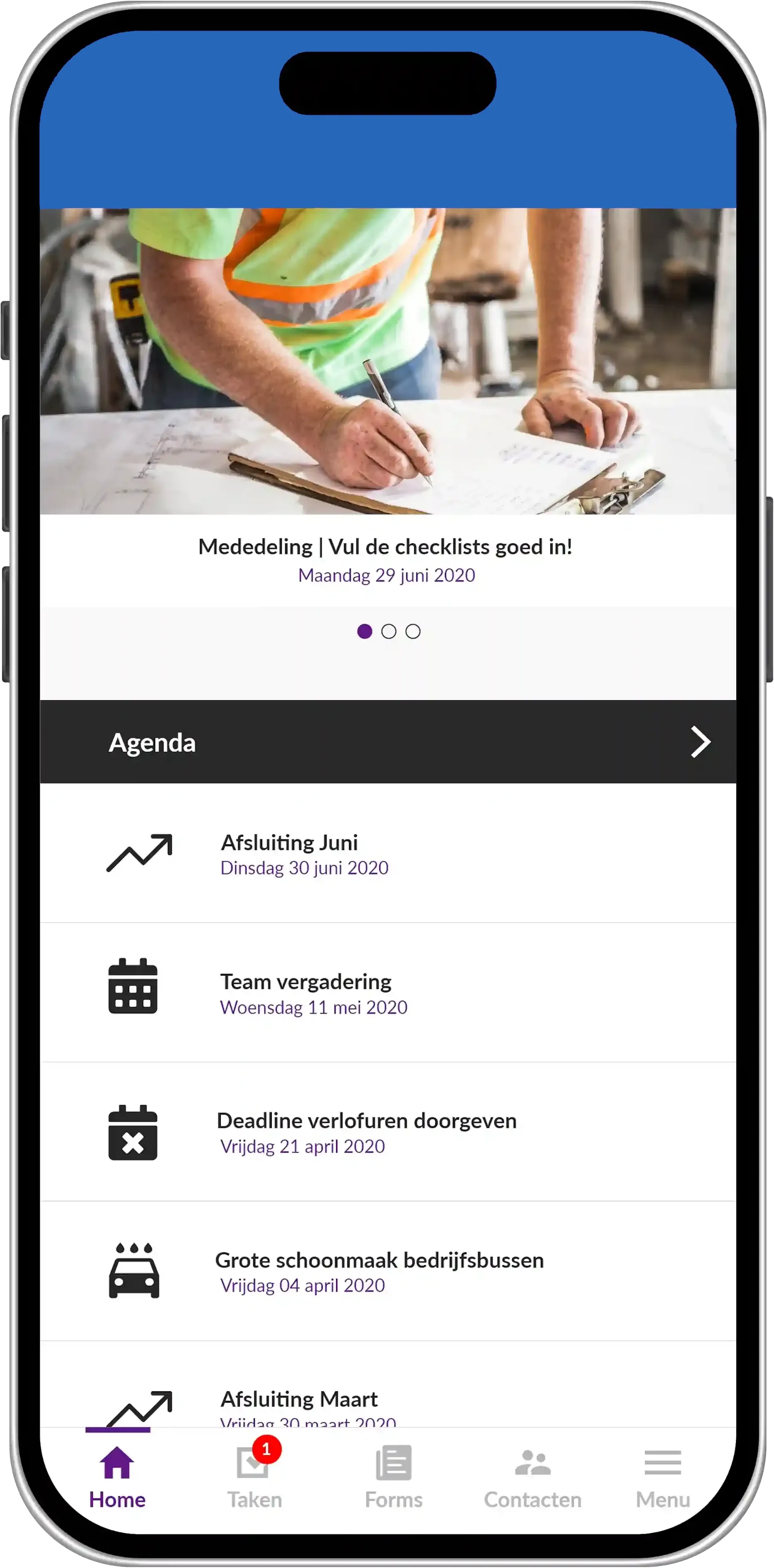 Smartphone met voorbeeldapp.